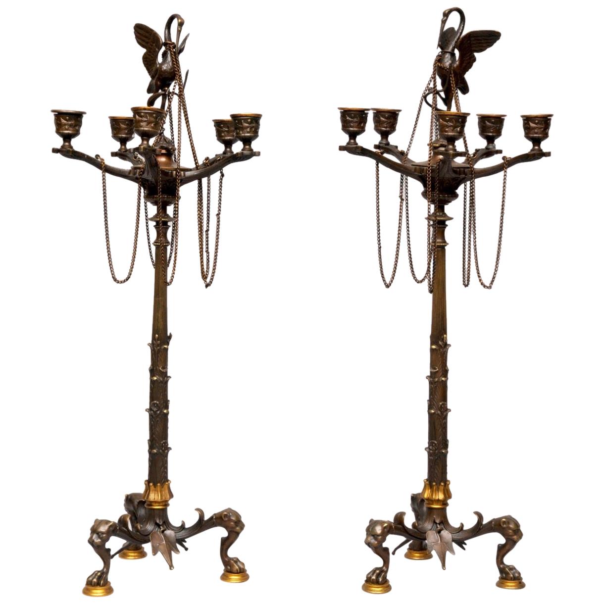 Pair of Bronze Victorian Candlesticks, circa 1840-1860 For Sale