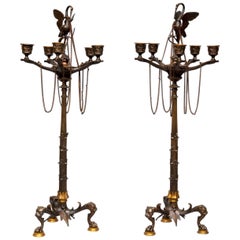 Pair of Bronze Victorian Candlesticks, circa 1840-1860