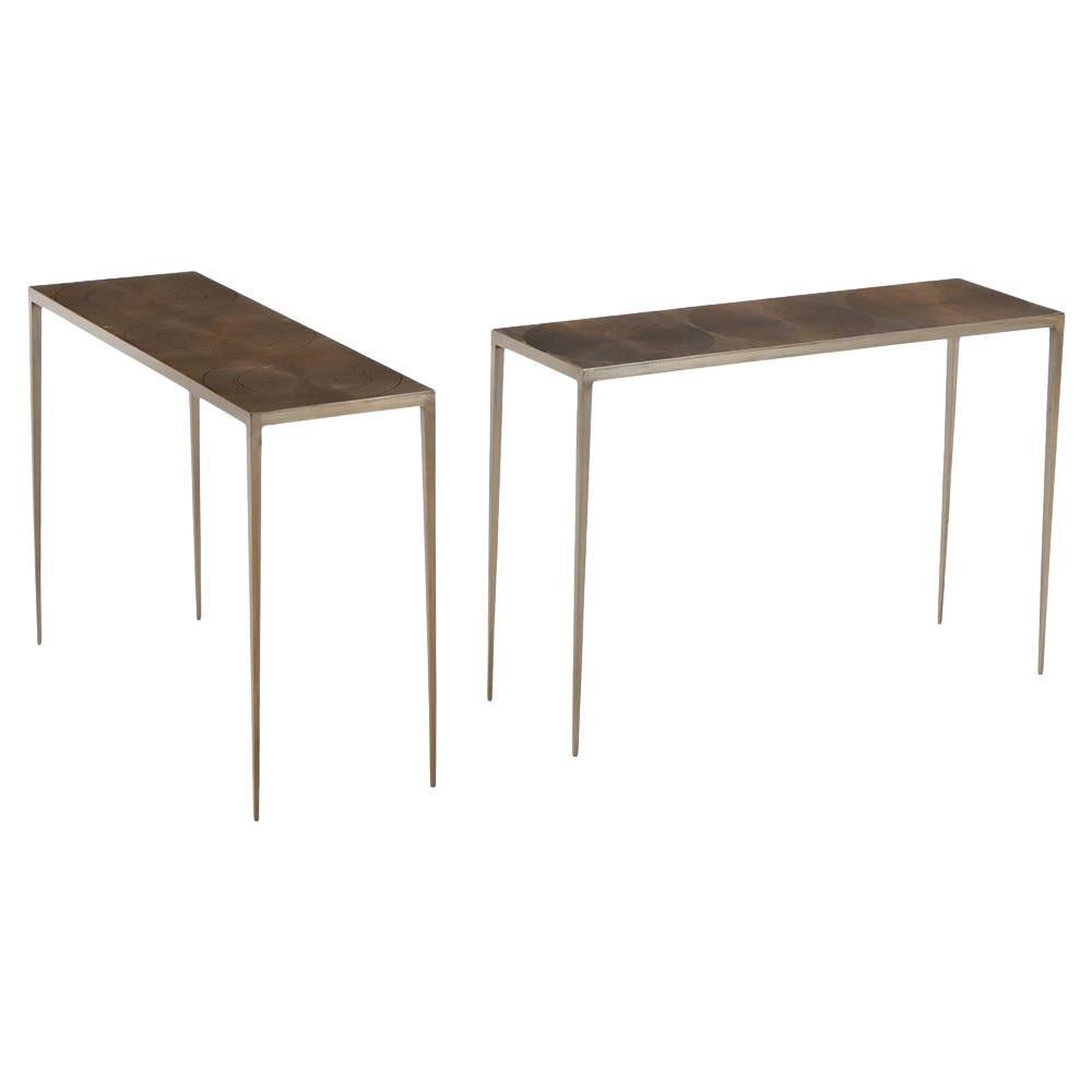 A Pair of Bronze Wash Iron Console Tables.