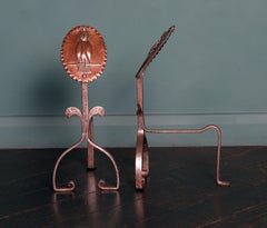 A Pair of Bronze & Wrought Owl Fire Andirons Rests