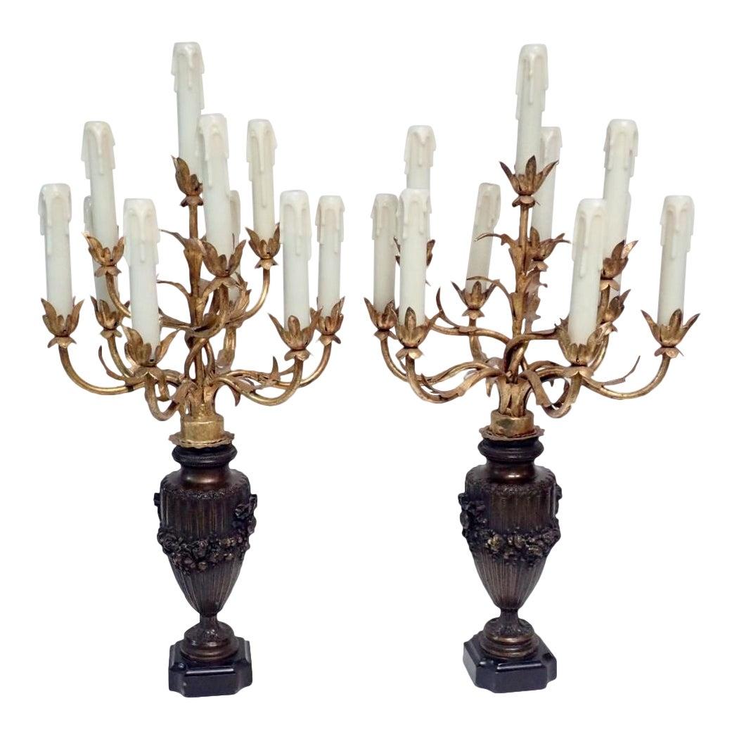 A Pair of Bronzed and Gilt Candelabra