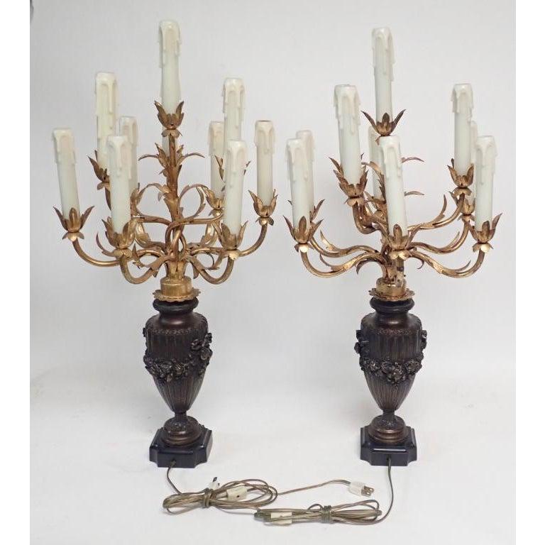 Louis XVI A Pair of Bronzed and Gilt Candelabra