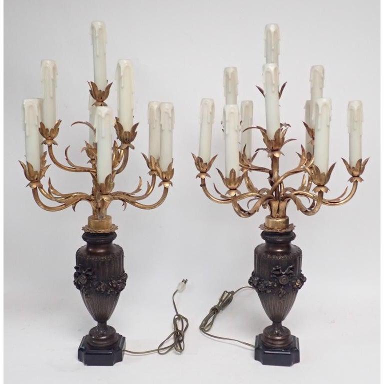 Italian A Pair of Bronzed and Gilt Candelabra