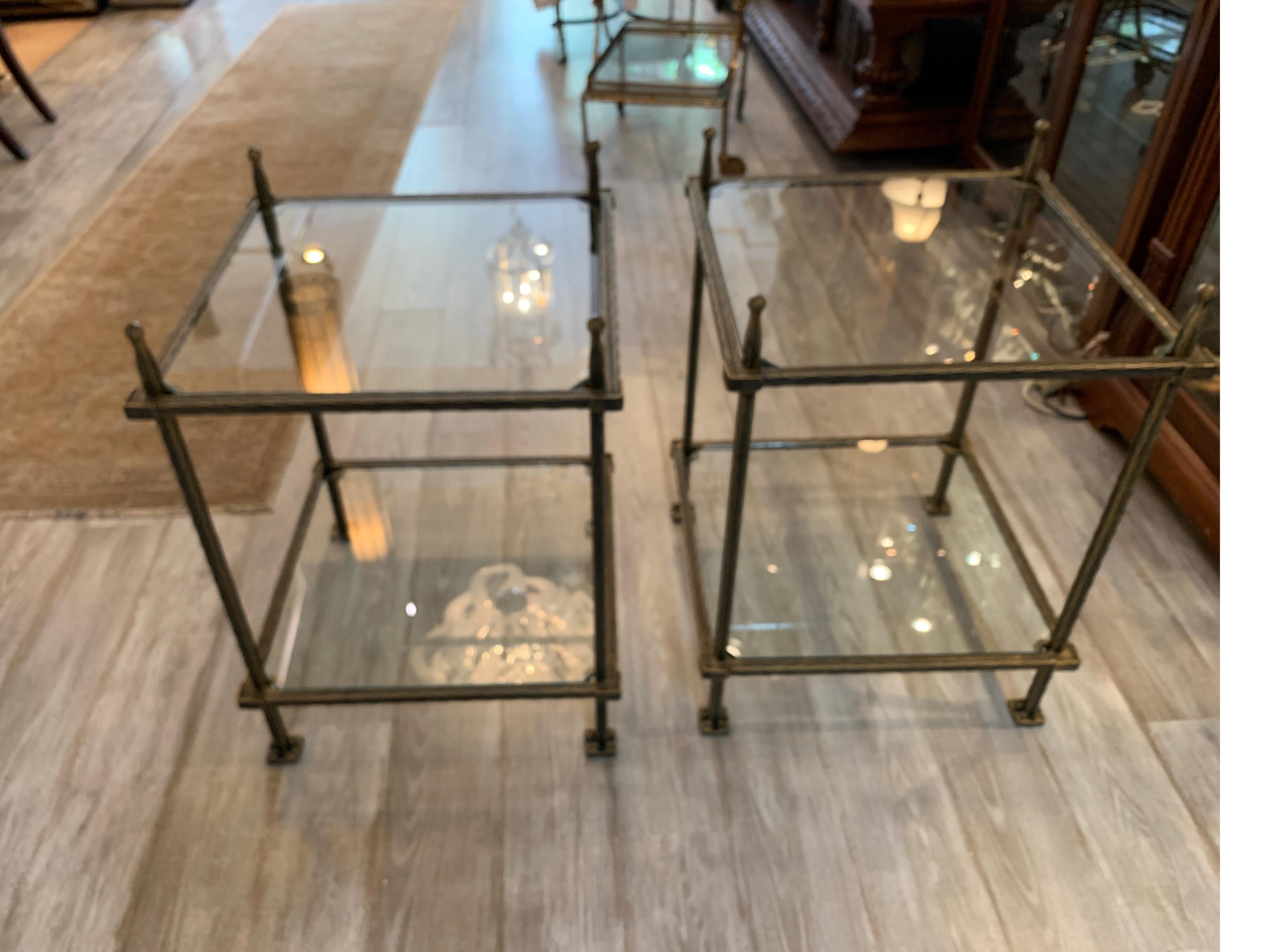 Pair of Bronzed Iron Two Tiered Tables by Claudio Rayes 10