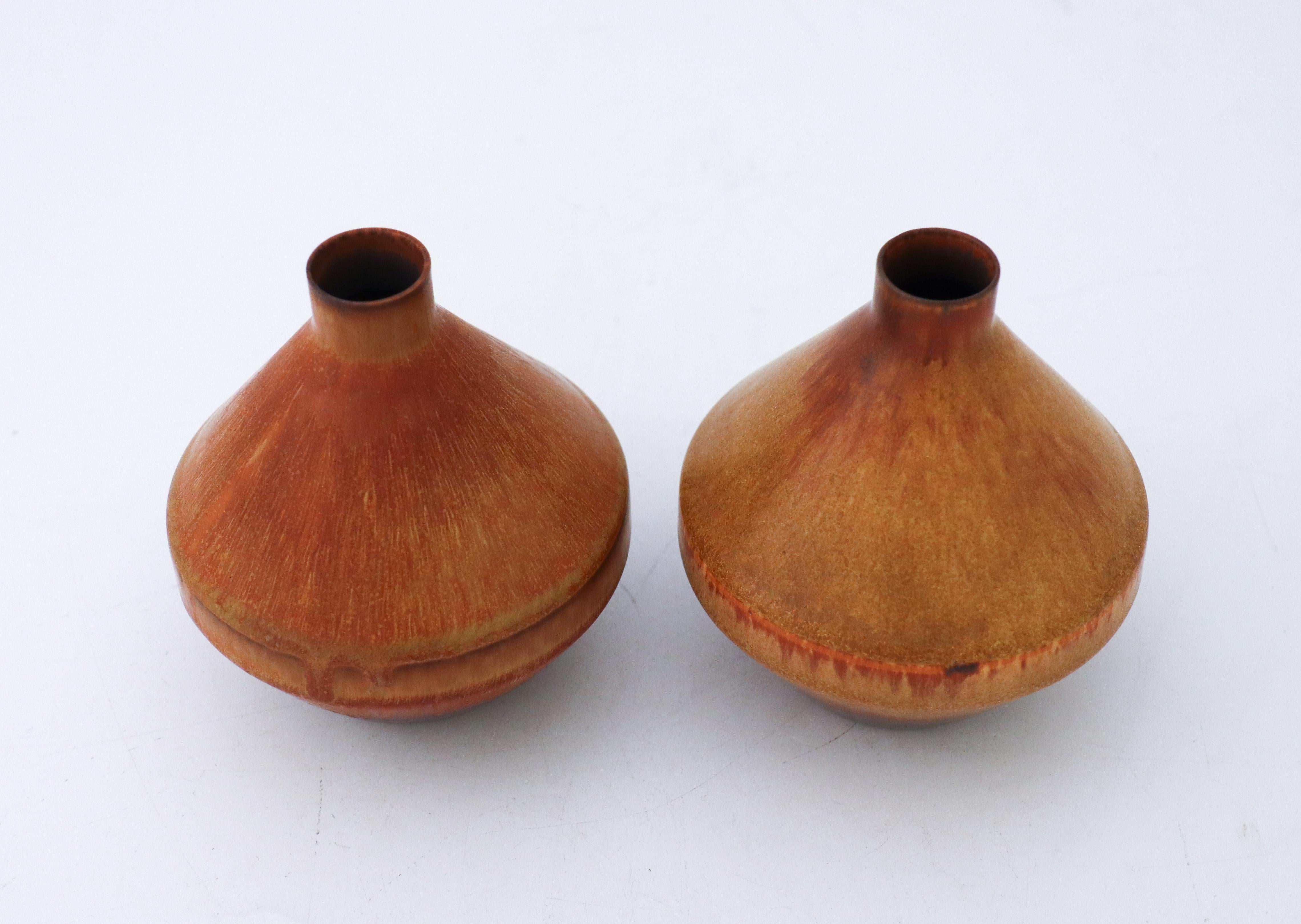 Swedish Pair of Brown Ceramic Vases Carl-Harry Stålhane Rörstrand, Midcentury Vintage For Sale