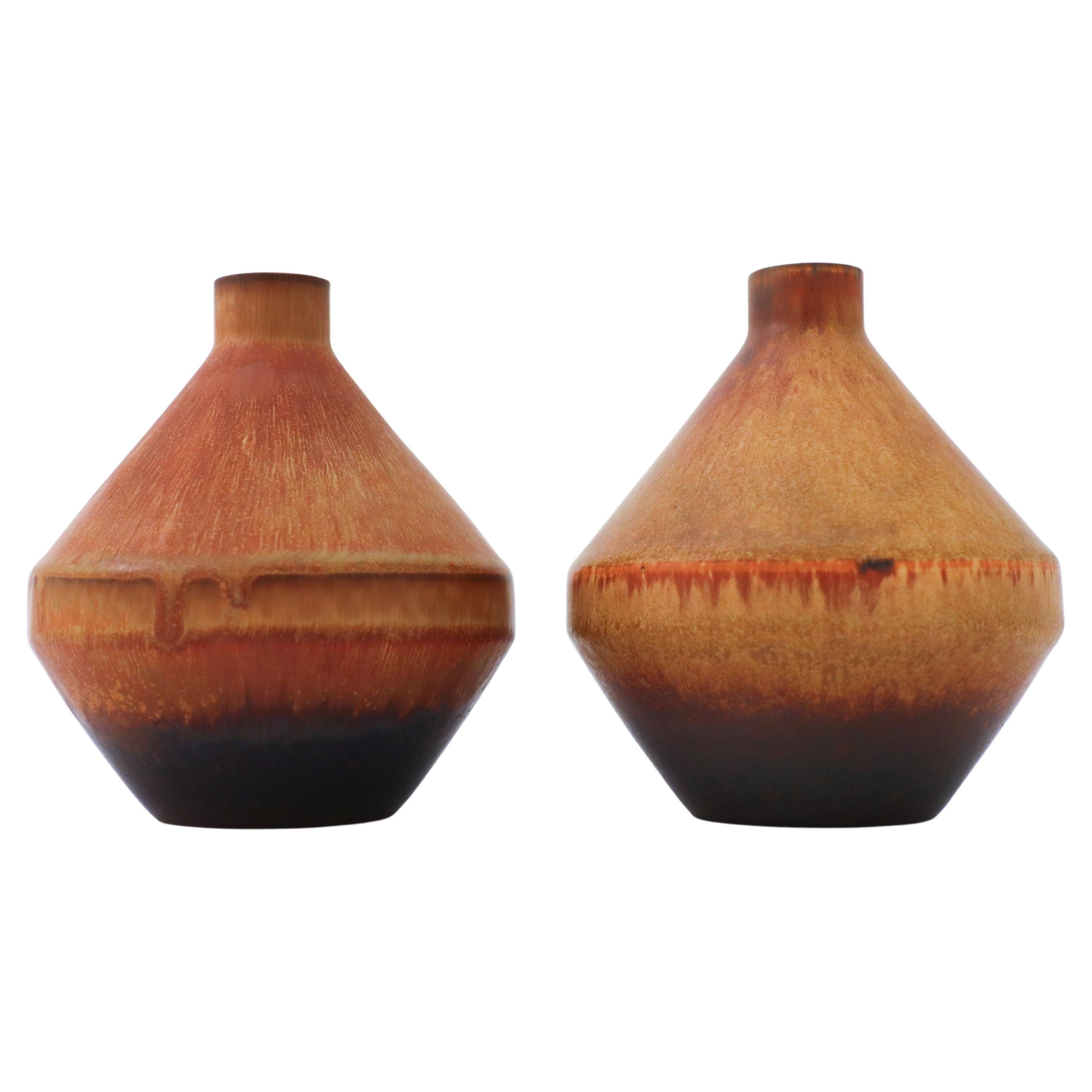 Pair of Brown Ceramic Vases Carl-Harry Stålhane Rörstrand, Midcentury Vintage For Sale