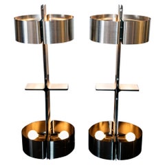 Pair of Brushed Stainless Steel Lamps by Michel Boyer