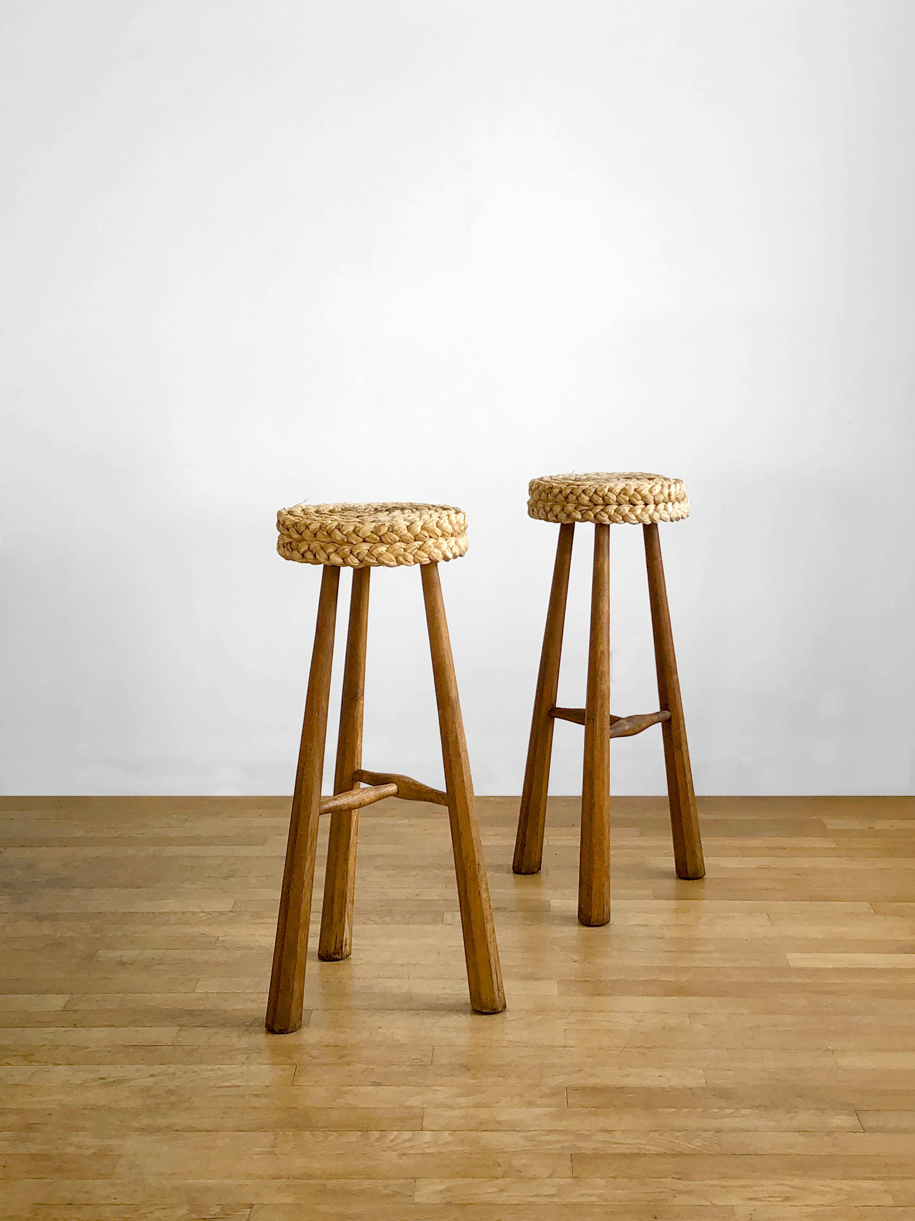 A PAIR OF BRUTALIST BAR STOOLS by AUDOUX-MINNET, France, 1950 For Sale 2
