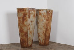 A Pair of Brutalist Industrial Metal Rust Patina Plant Stands by Poggen Pohl