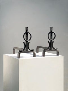 A Pair of BRUTALIST MODERNIST SHABBY-CHIC Wrought Iron ANDIRONS, France 1960