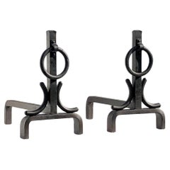 Paire d'ANDIRONS BRUTALIST MODERNIST SHABBY-CHIC en fer forgé, France 1960