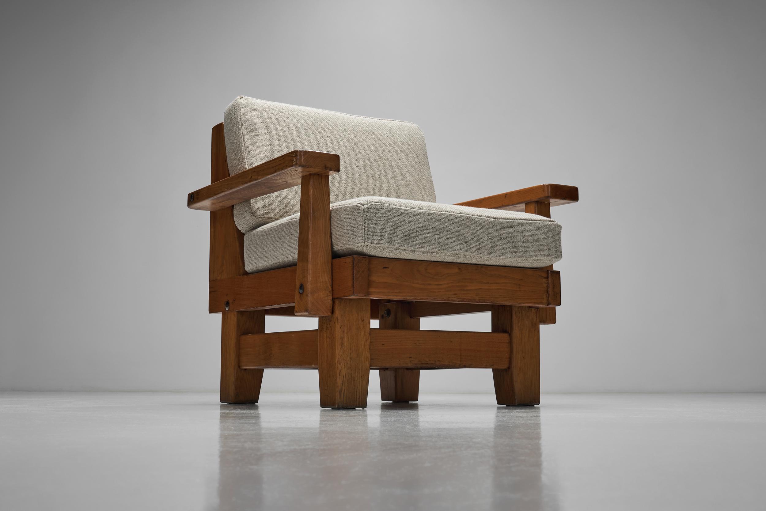 Coppia di poltrone brutaliste in Oak, Spagna, anni '60 in vendita 5