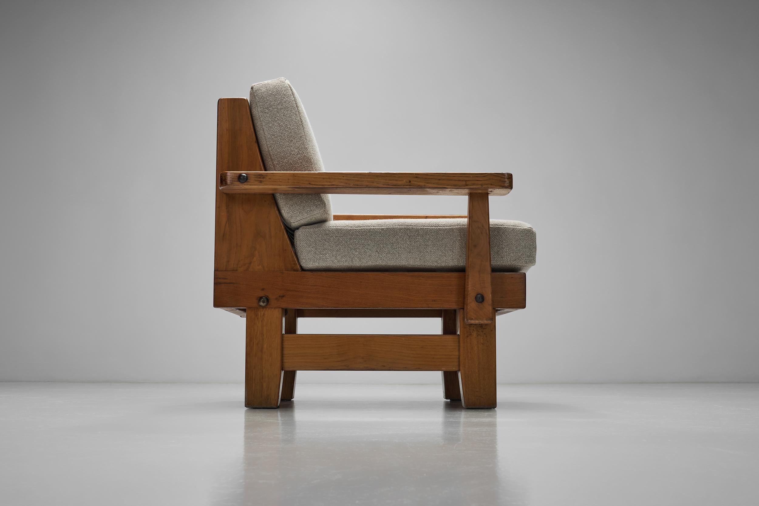Coppia di poltrone brutaliste in Oak, Spagna, anni '60 in vendita 6