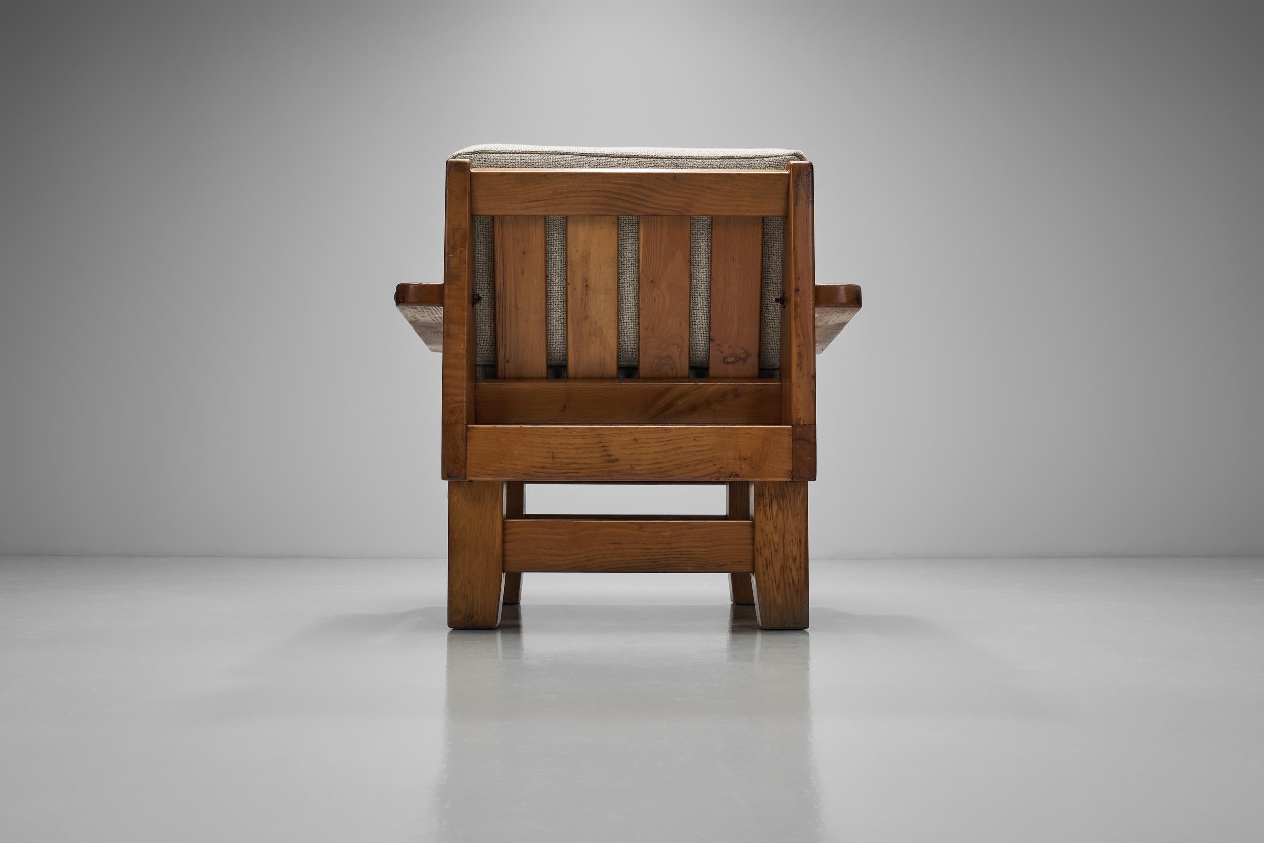 Coppia di poltrone brutaliste in Oak, Spagna, anni '60 in vendita 7