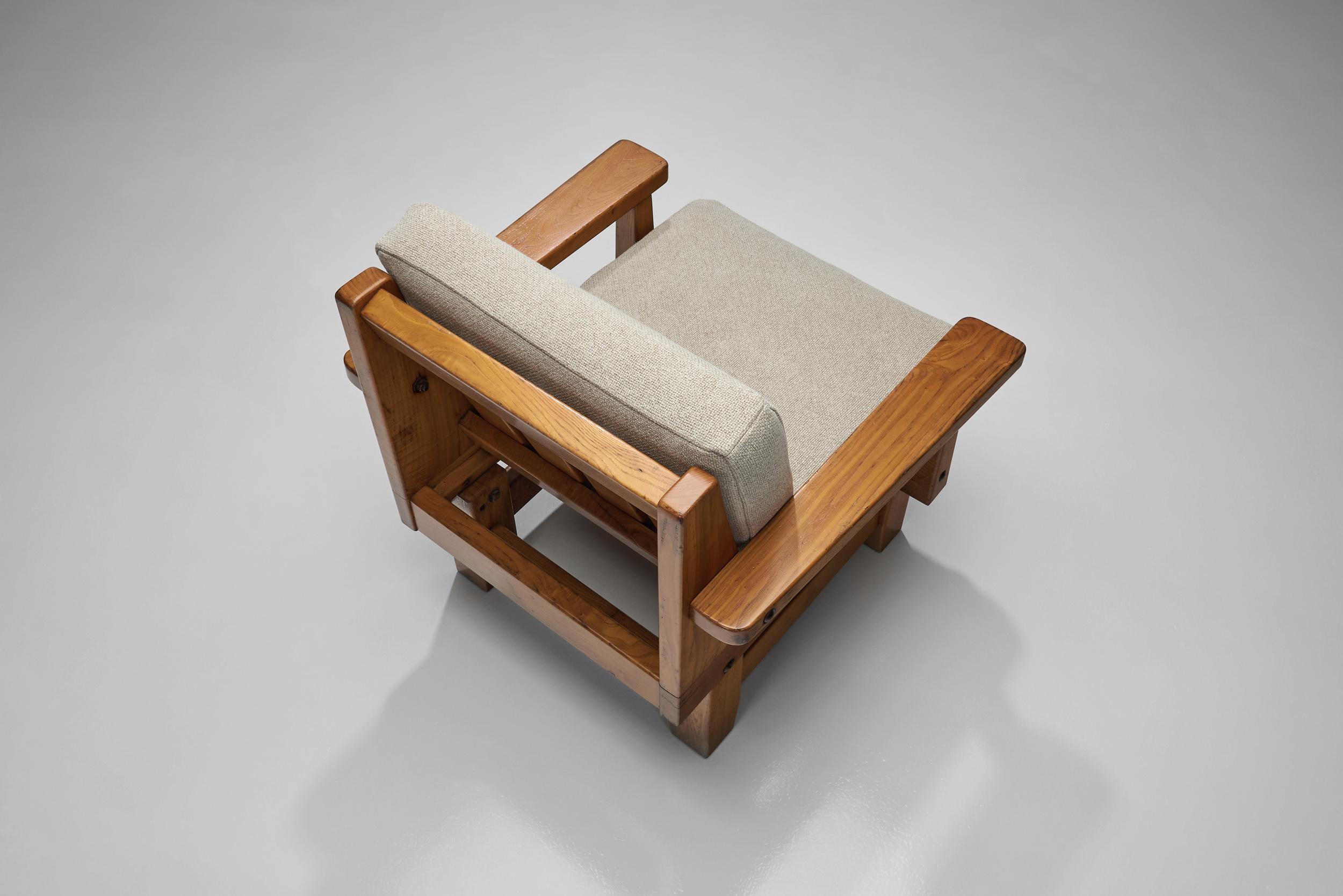 Metà XX secolo Coppia di poltrone brutaliste in Oak, Spagna, anni '60 in vendita