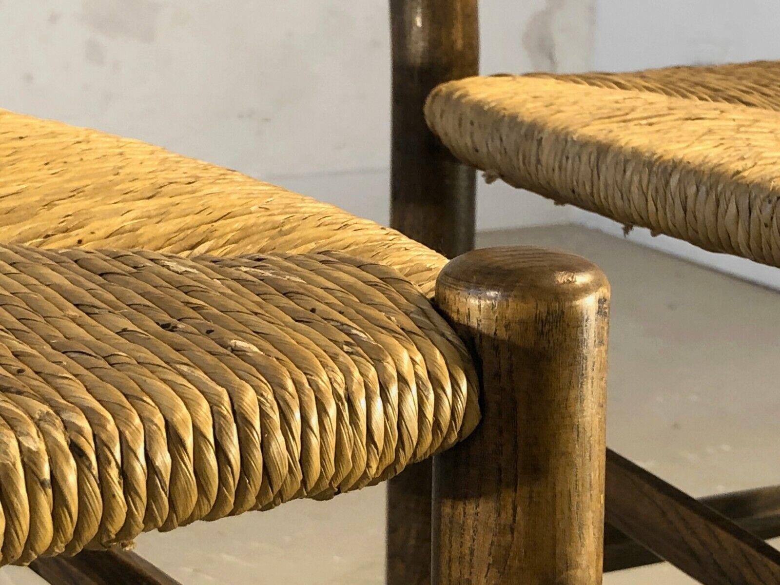 Straw A Pair of BRUTALIST RUSTIC MODERN CHAIRS, in CHARLES DUDOUYT Style, France 1960 For Sale