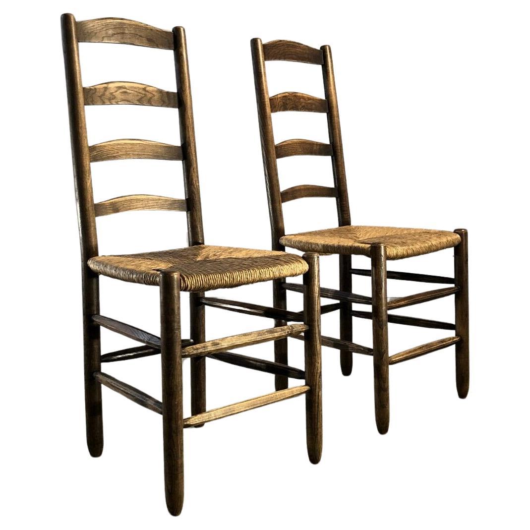 A Pair of BRUTALIST RUSTIC MODERN CHAIRS, in CHARLES DUDOUYT Style, France 1960 For Sale