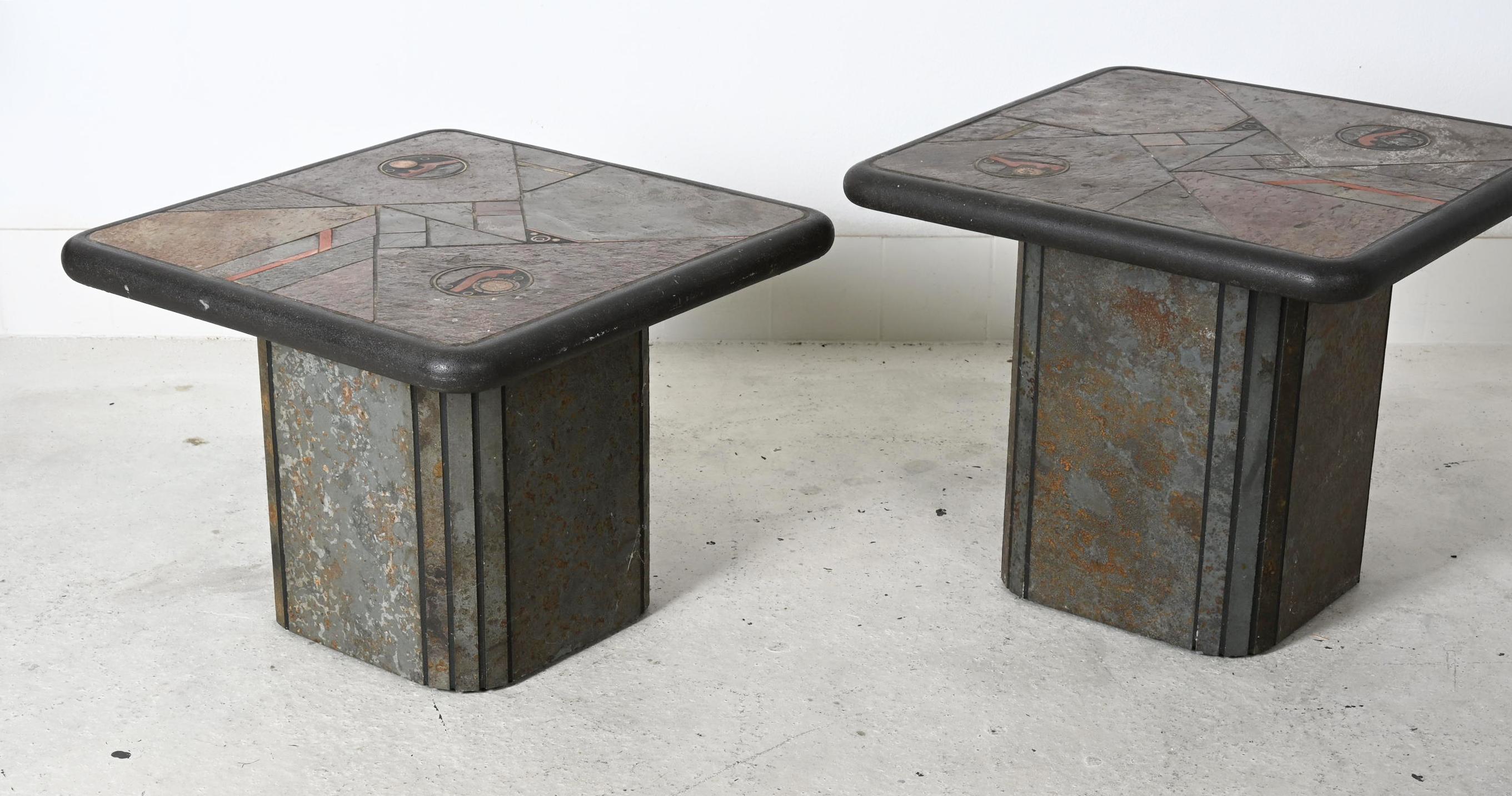 A Pair Of Brutalist Square Slate Stone Table by Paul Kingma For Sale 7