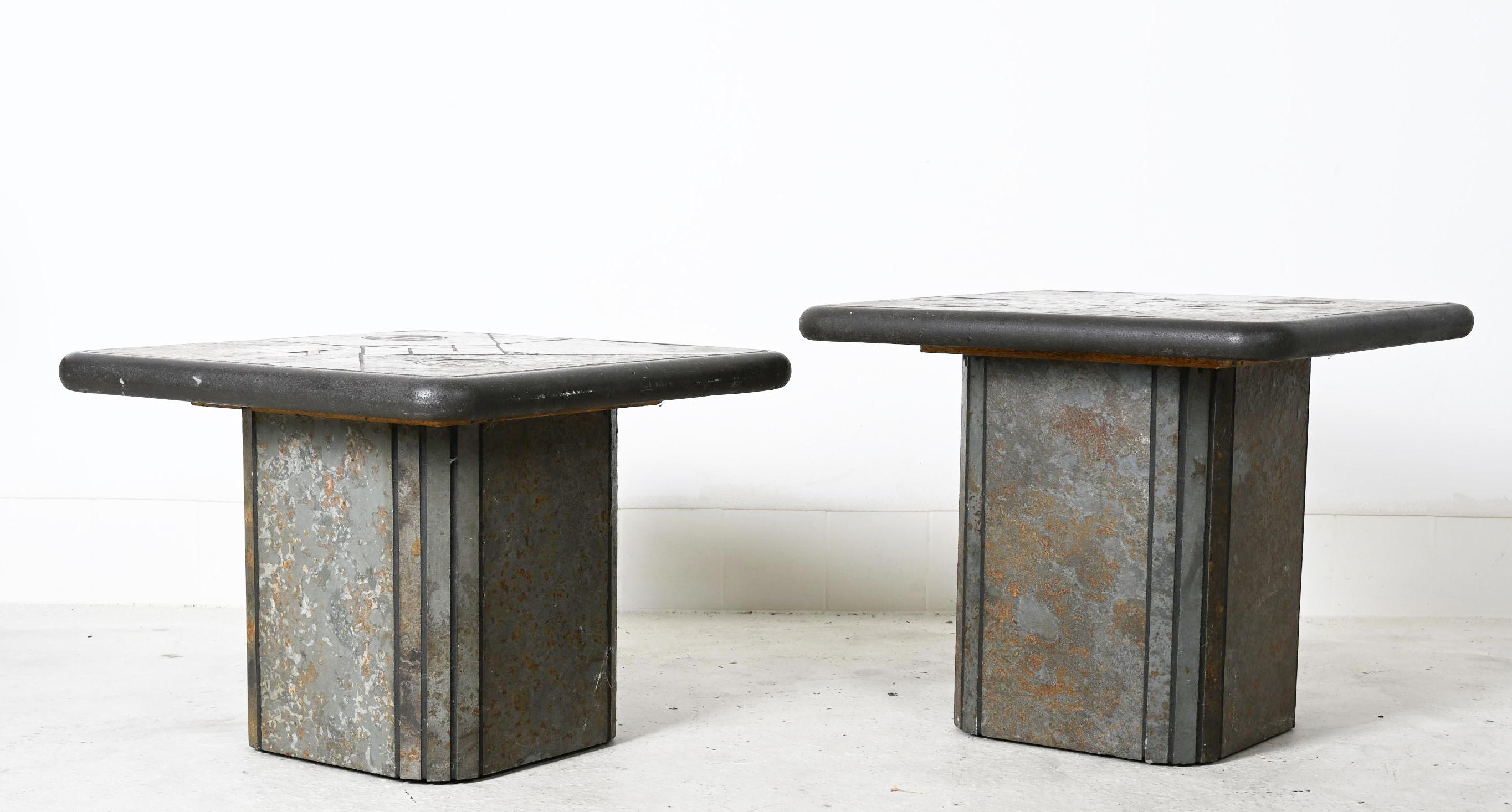 A Pair Of Brutalist Square Slate Stone Table by Paul Kingma In Good Condition For Sale In Vienna, AT