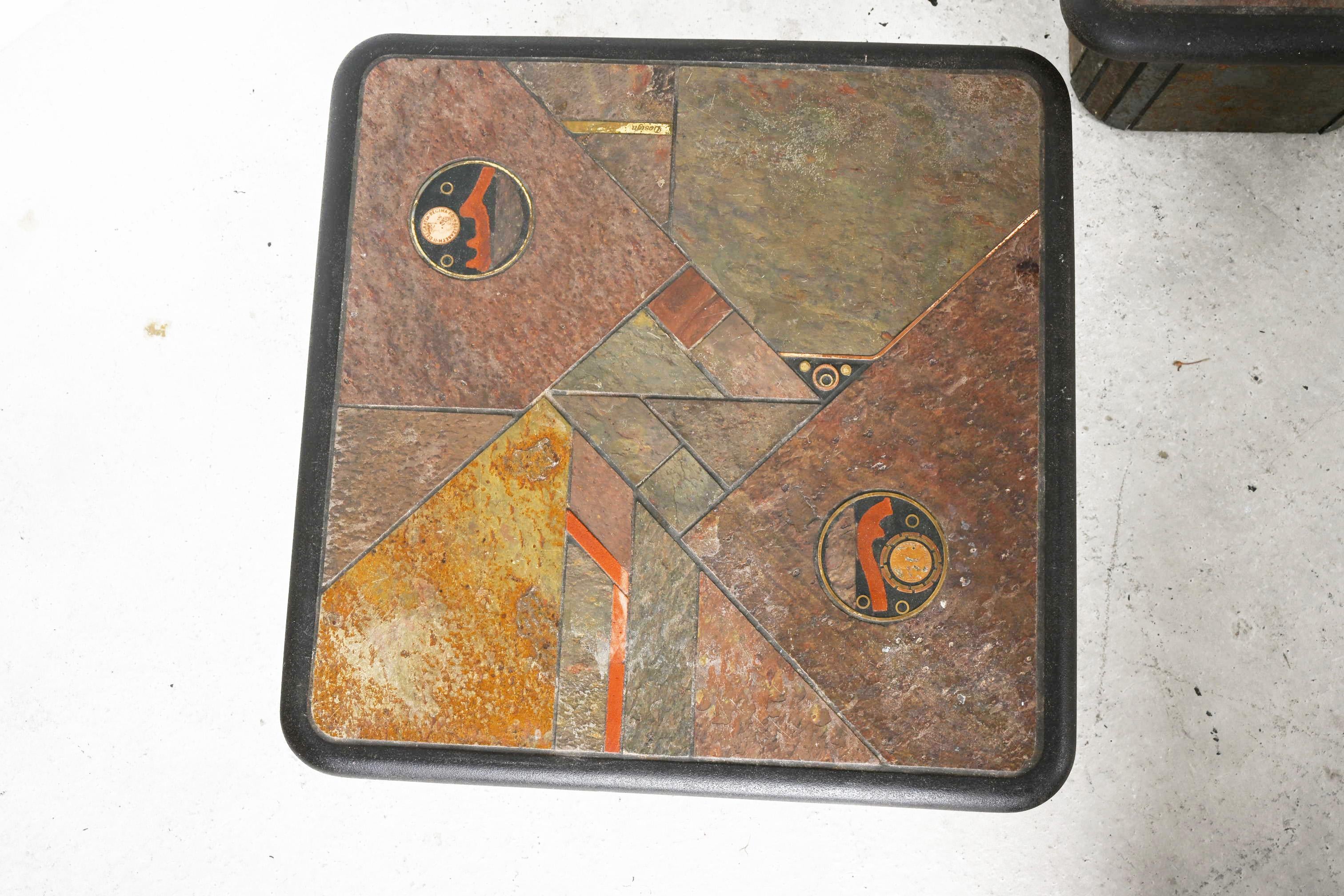 Late 20th Century A Pair Of Brutalist Square Slate Stone Table by Paul Kingma For Sale
