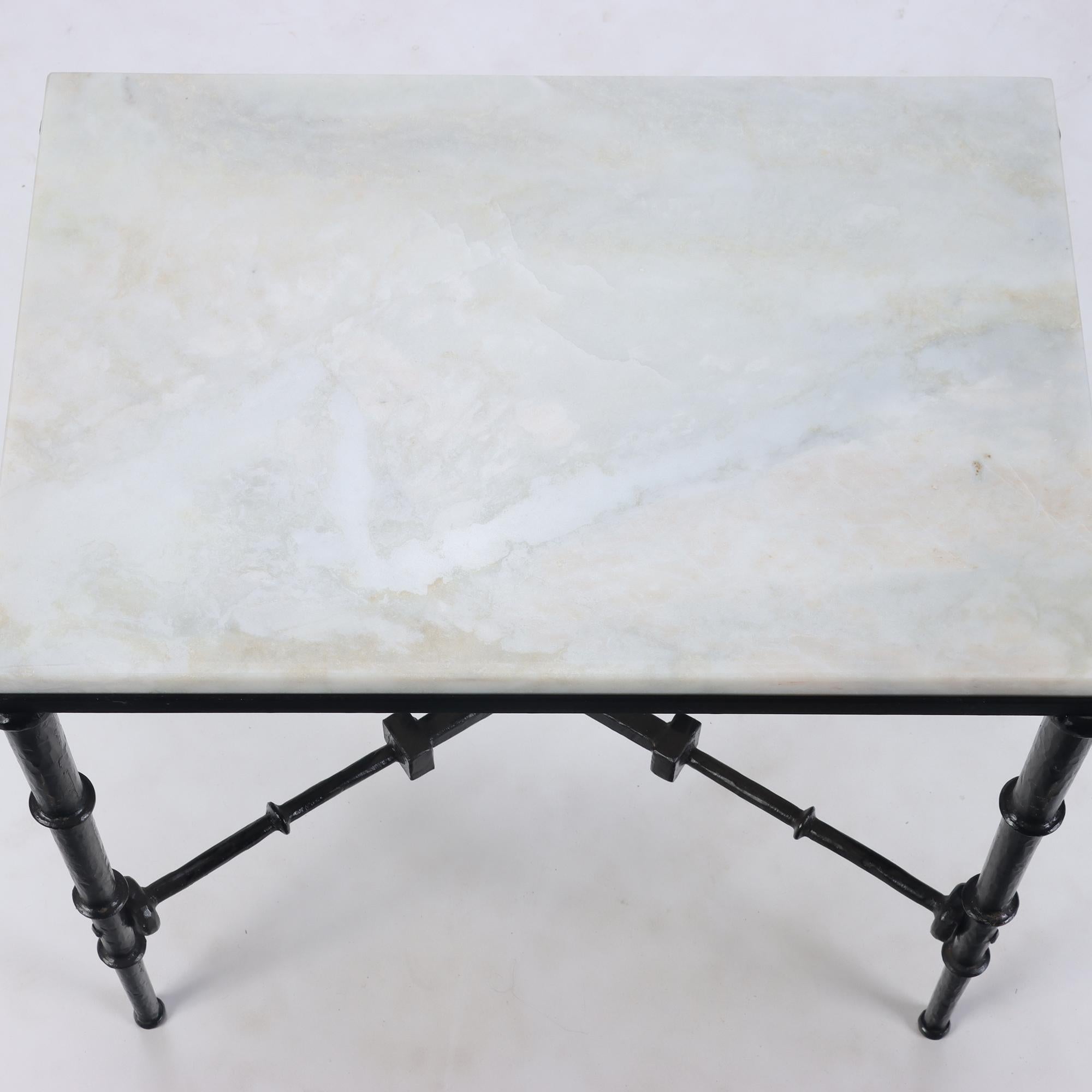 Pair of Brutalist Style Iron and Marble Top Tables, circa 1960 1