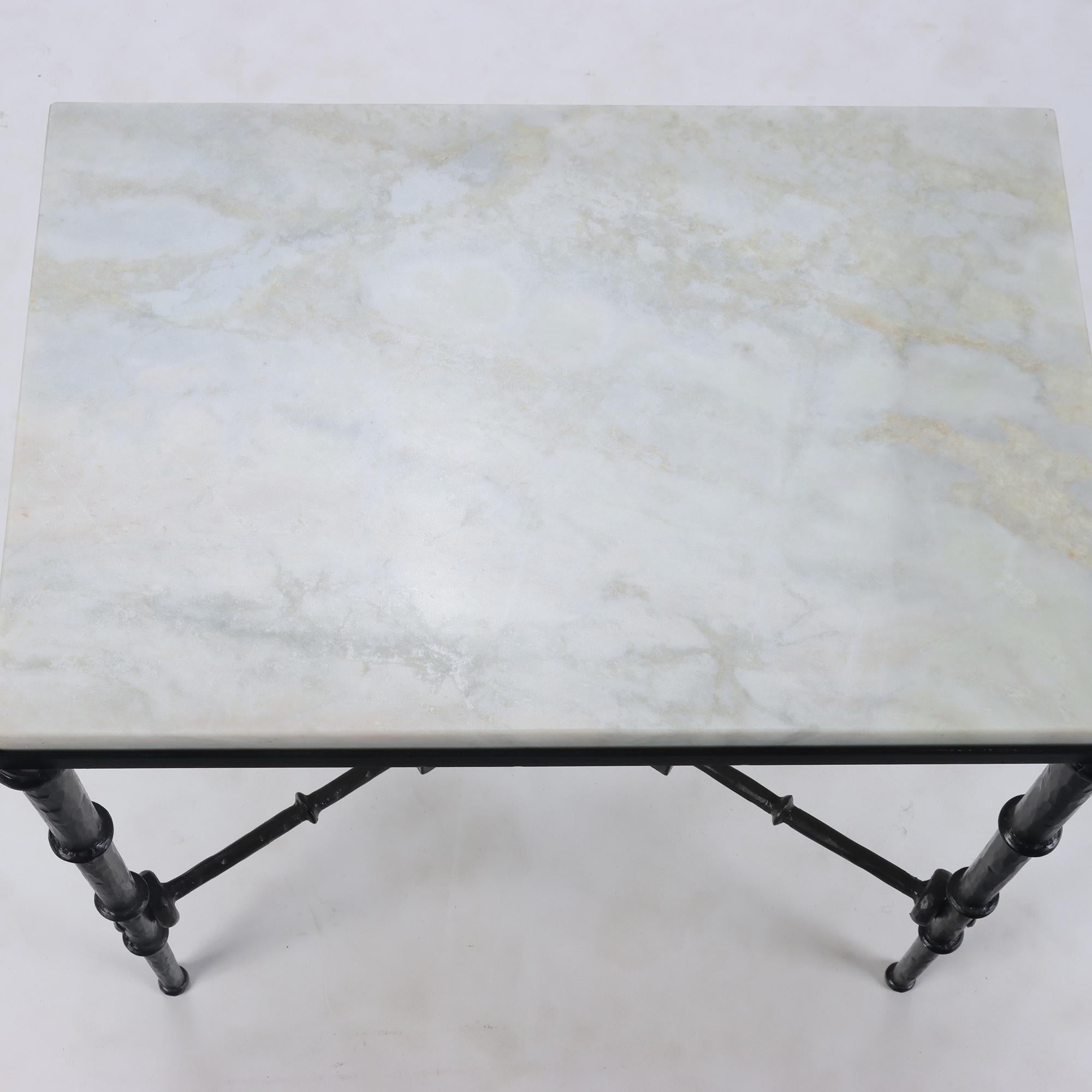 Pair of Brutalist Style Iron and Marble Top Tables, circa 1960 2