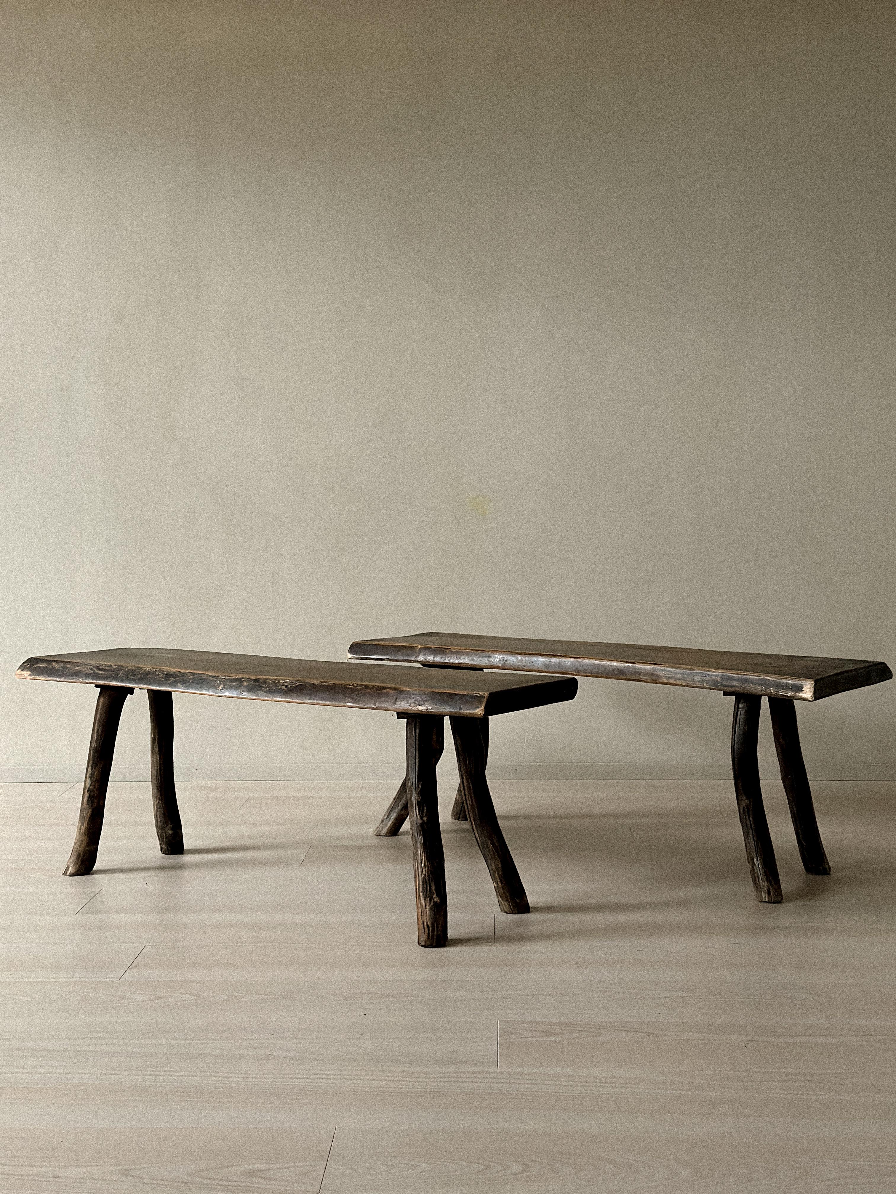 Brutalismo Coppia di panche Wabi Sabi brutaliste, Francia, anni '60 circa in vendita