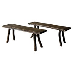 A Pair of Brutalist Wabi Sabi Benches, France, circa 1960s