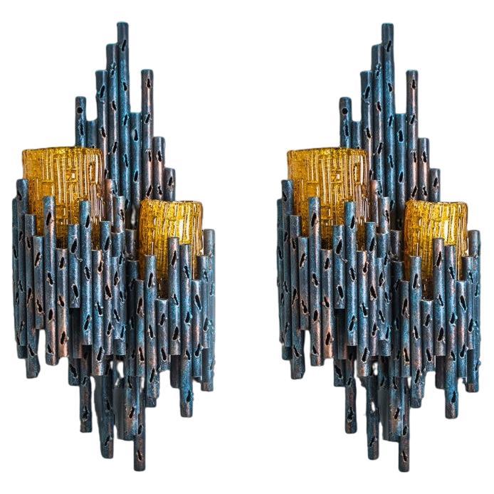 A pair of Brutalist Wall Sconces by Tom Ahlström & Hans Ehrlich, Sweden