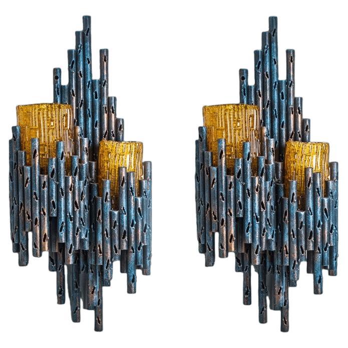A pair of Brutalist Wall Sconces by Tom Ahlström & Hans Ehrlich, Sweden For Sale