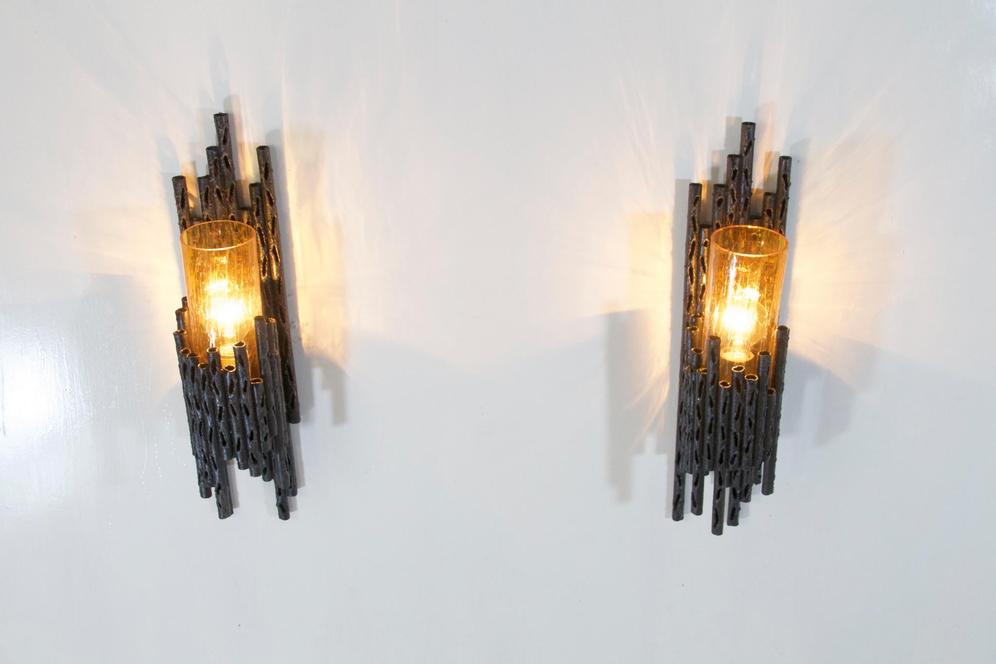 20th Century Pair of Brutalist Wall Scones by Marcello Fantoni, 1960s For Sale