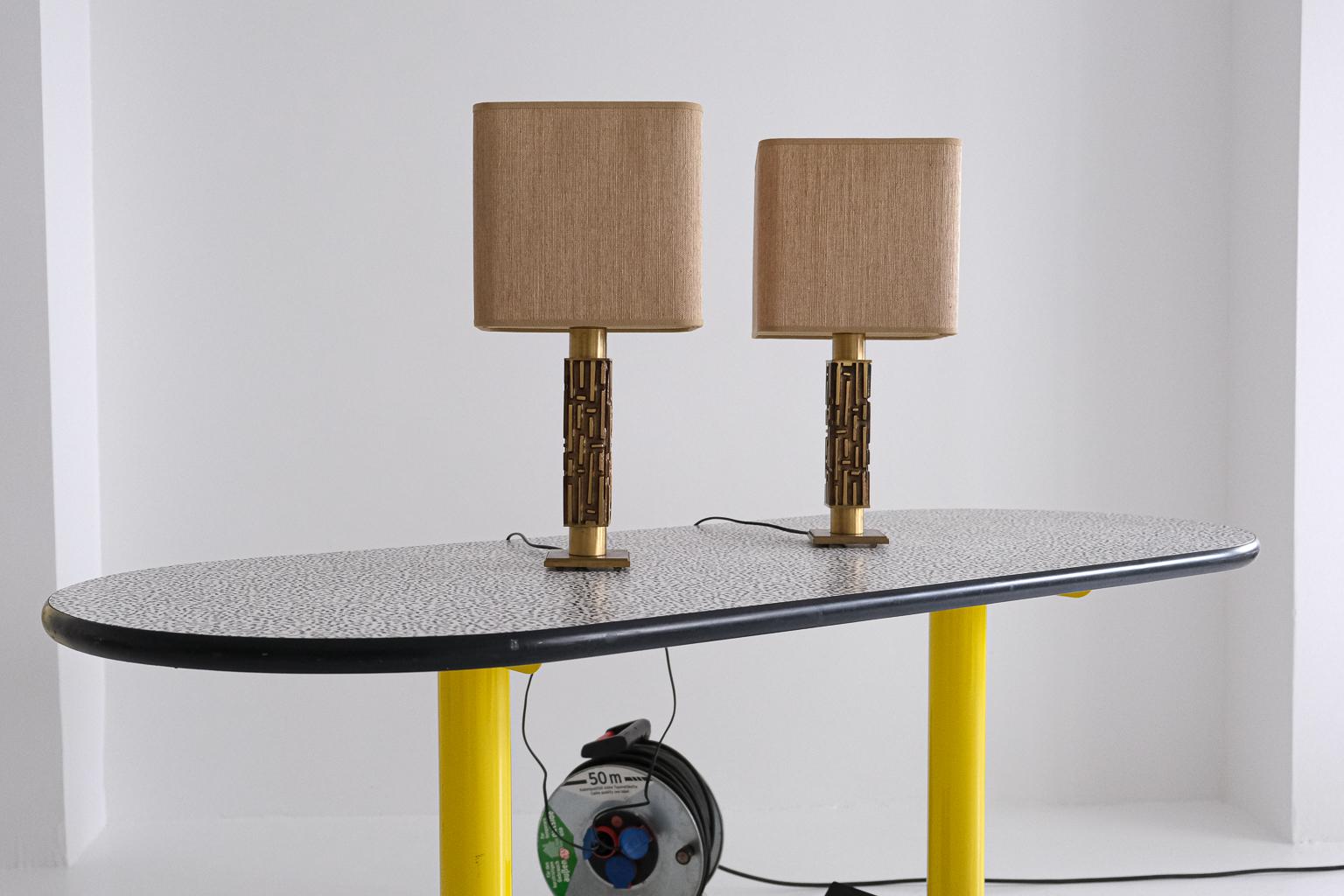 a pair of brutalistic brass table lamps by angelo brotto, italy, 1960s For Sale 6