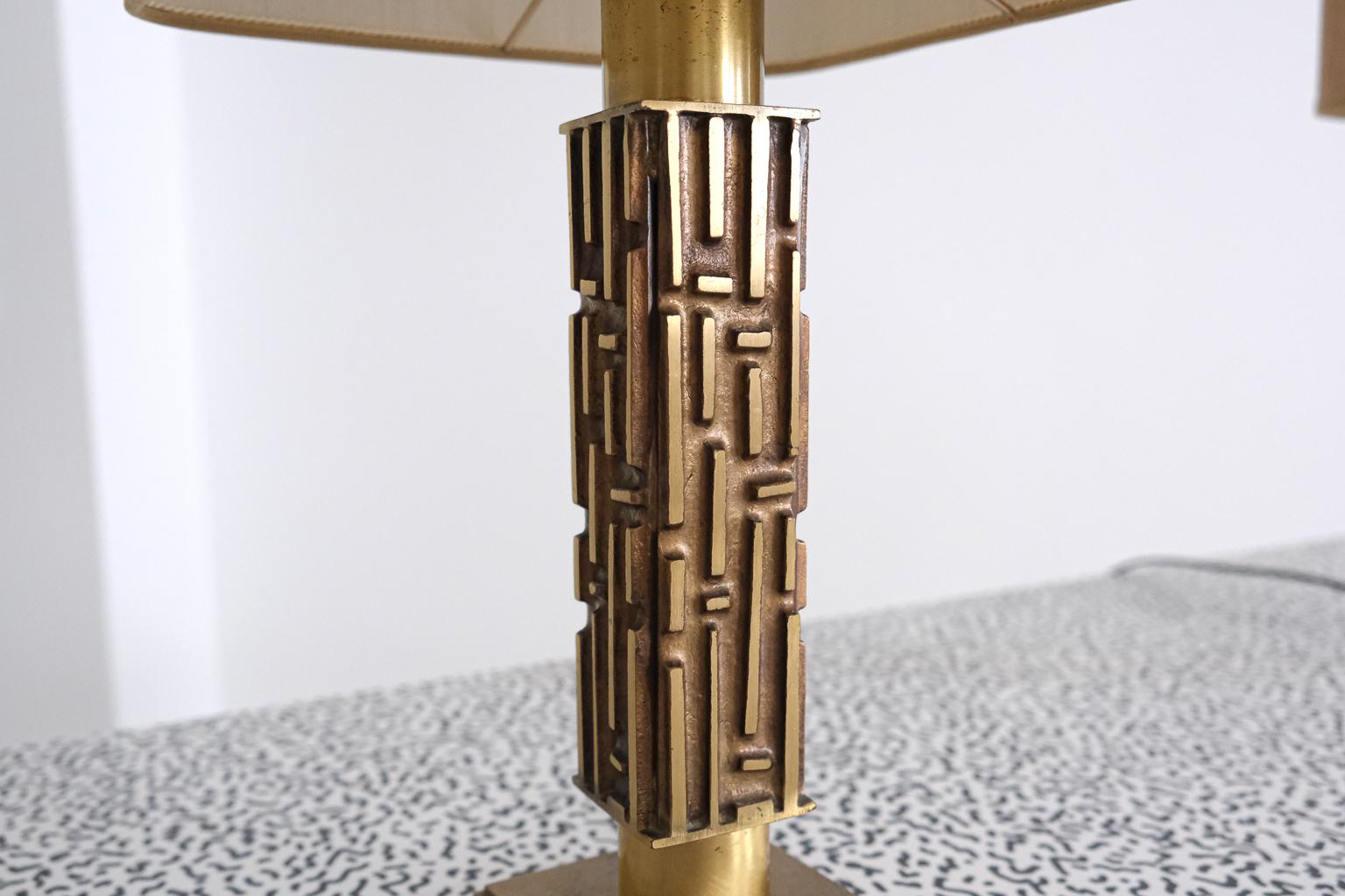 a pair of brutalistic brass table lamps by angelo brotto, italy, 1960s For Sale 2