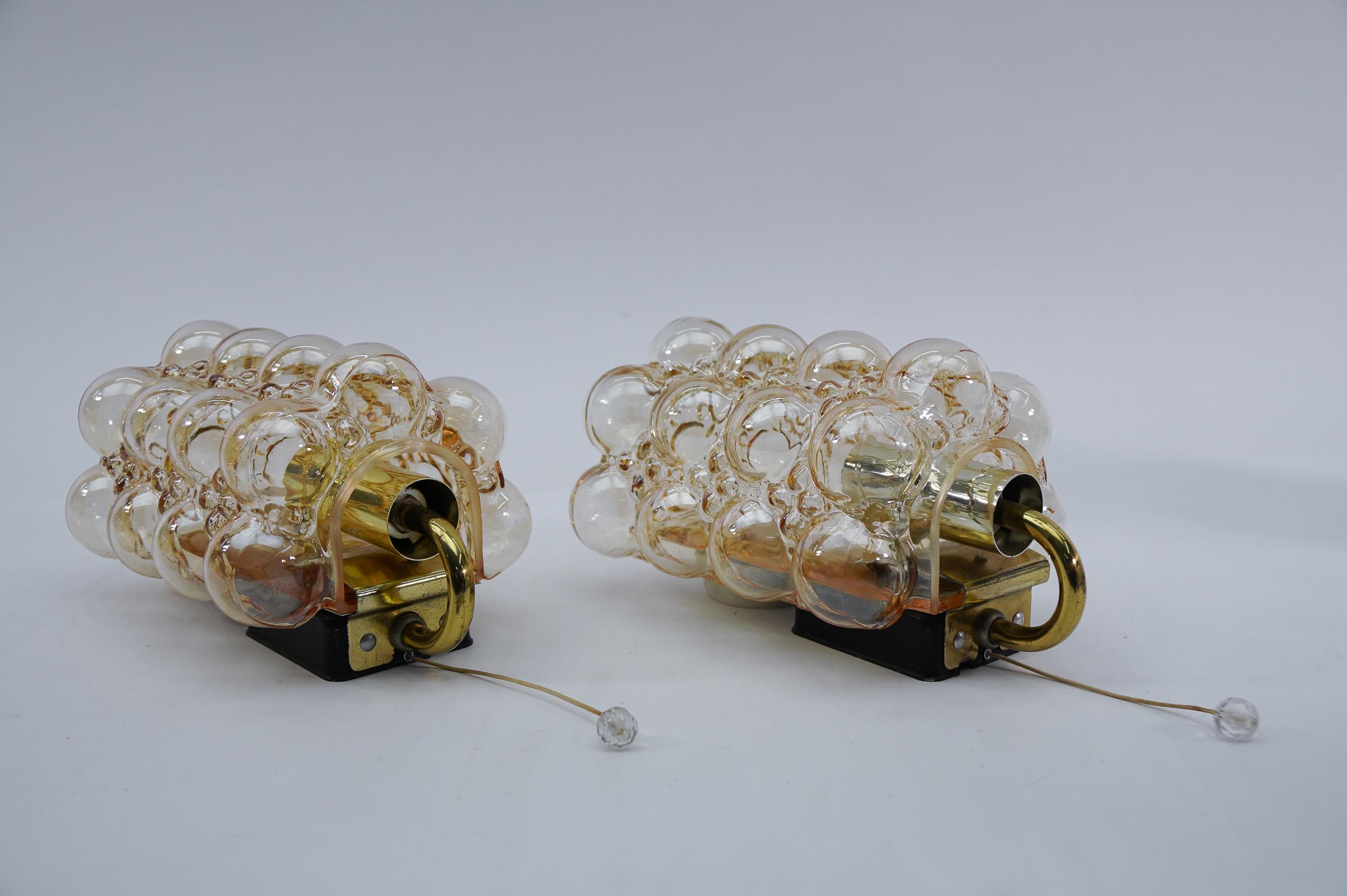 Metal Pair of Bubble Glass Wall Lights by Helena Tynell for Limburg, 1960s Germany