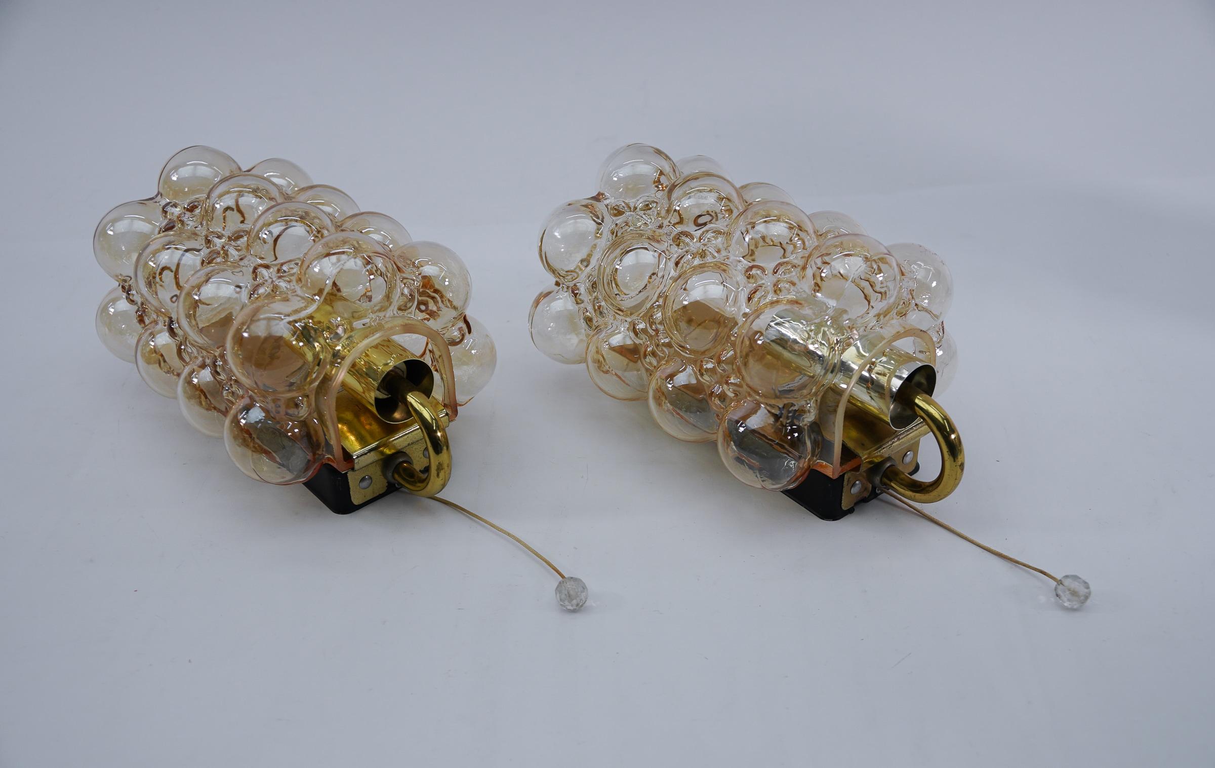 Pair of Bubble Glass Wall Lights by Helena Tynell for Limburg, 1960s Germany 1
