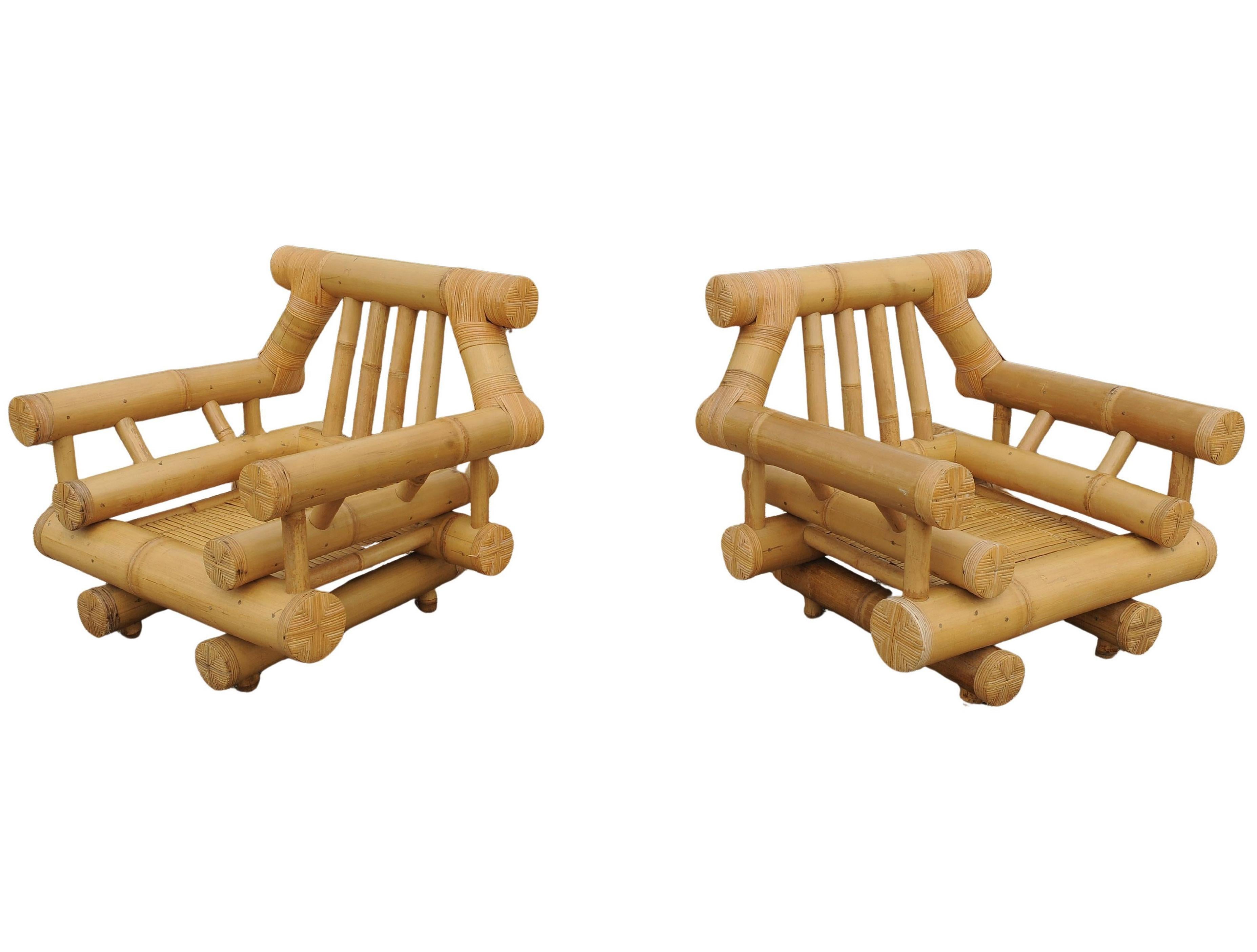1970's Mid Century Modern Bamboo Lounge Chairs By Budji Layug For Bloomingdales im Angebot 4