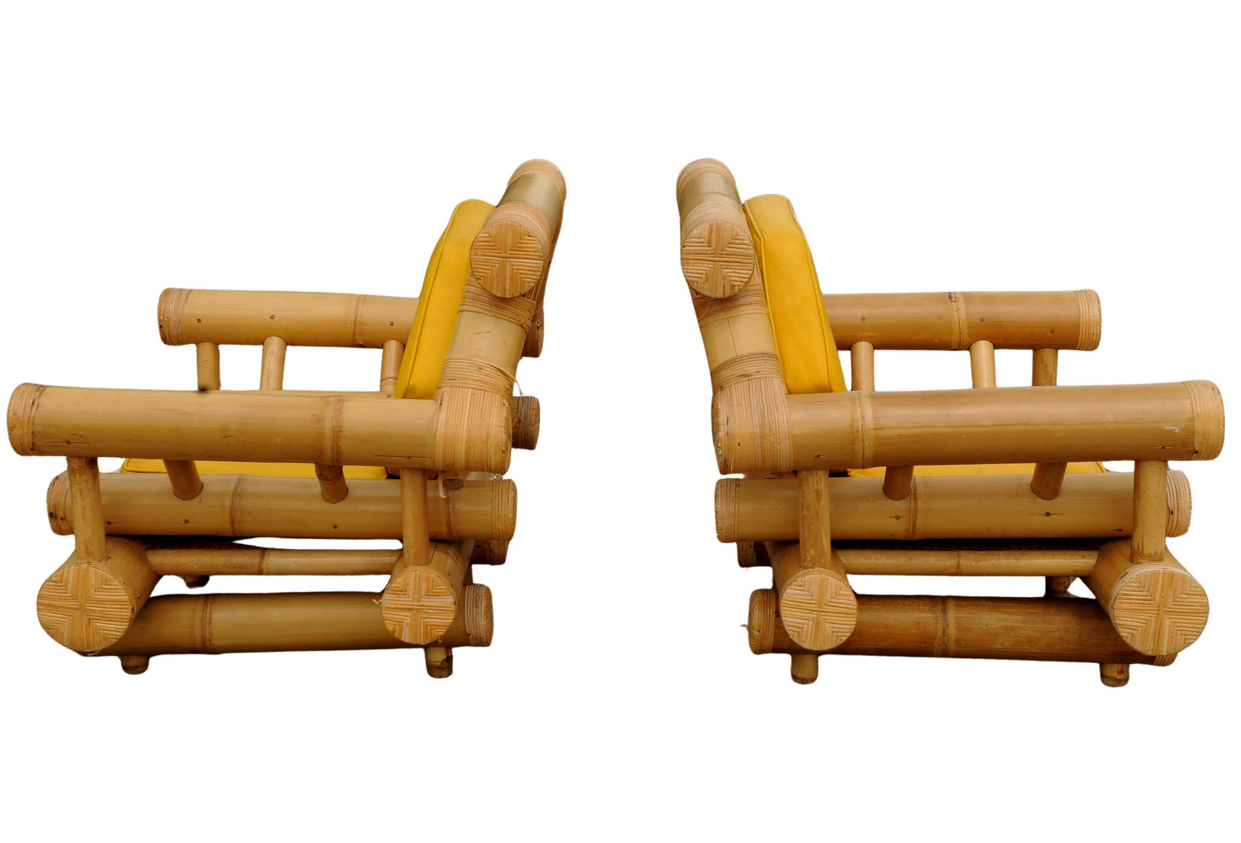 1970's Mid Century Modern Bamboo Lounge Chairs By Budji Layug For Bloomingdales im Zustand „Gut“ im Angebot in Reading, Berkshire