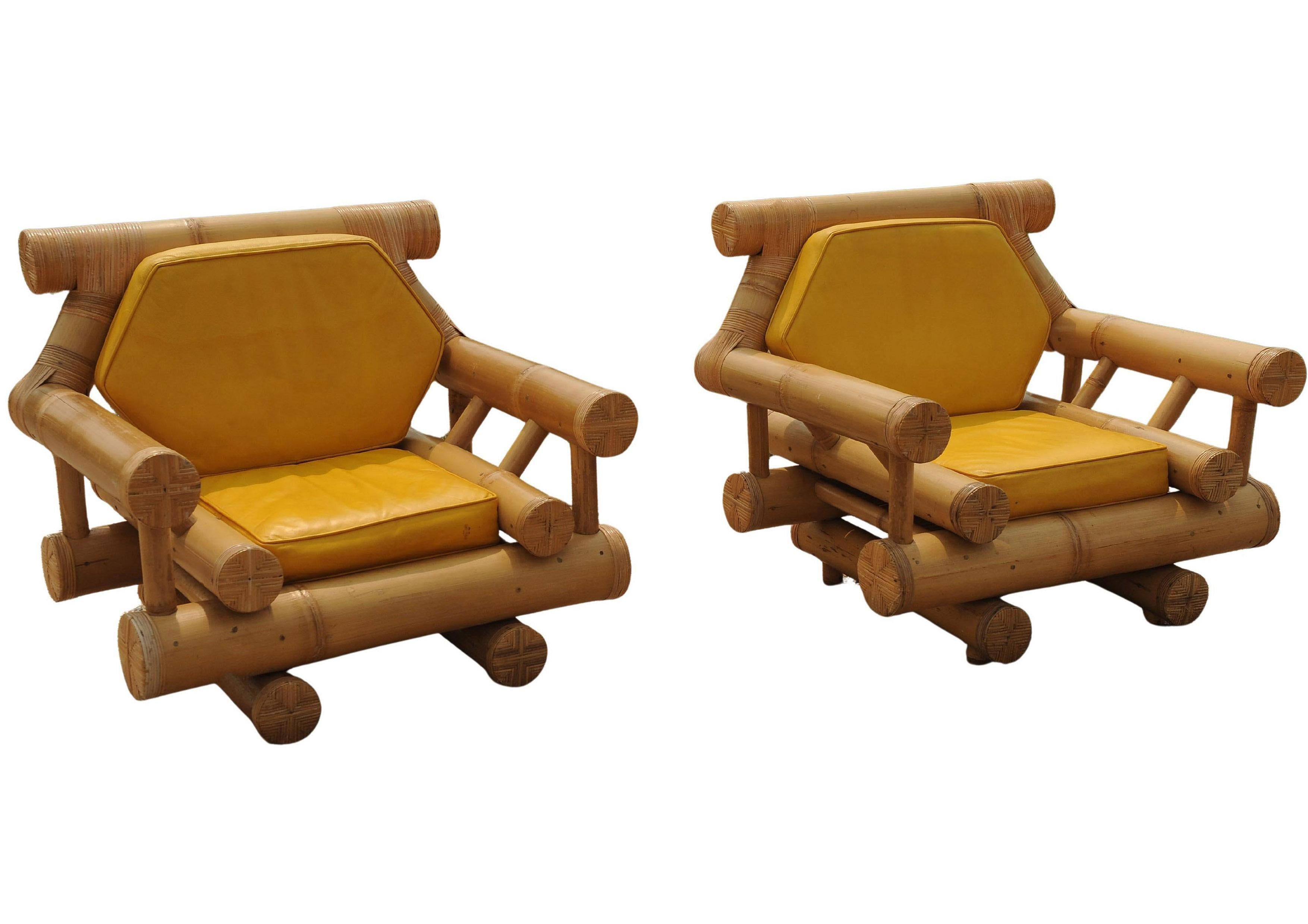 1970's Mid Century Modern Bamboo Lounge Chairs By Budji Layug For Bloomingdales im Angebot 2