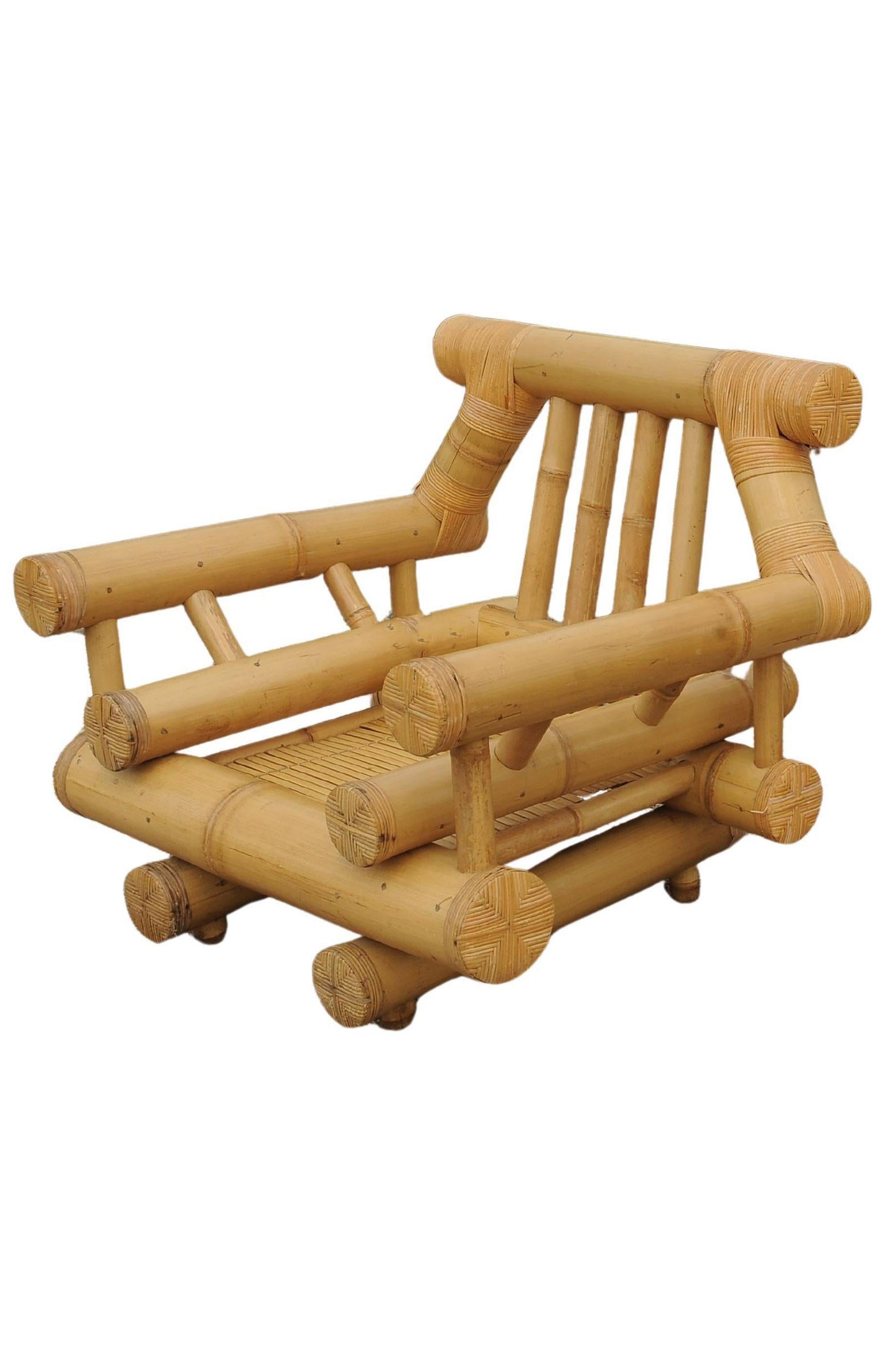 1970's Mid Century Modern Bamboo Lounge Chairs By Budji Layug For Bloomingdales im Angebot 3