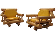 1970's Mid Century Modern Bamboo Lounge Chairs By Budji Layug For Bloomingdales