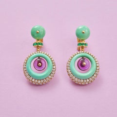 Paire de boucles d'oreilles Bulgari avec turquoise, diamant et améthyste