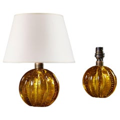Pair of Bullicante Amber Glass Lamps
