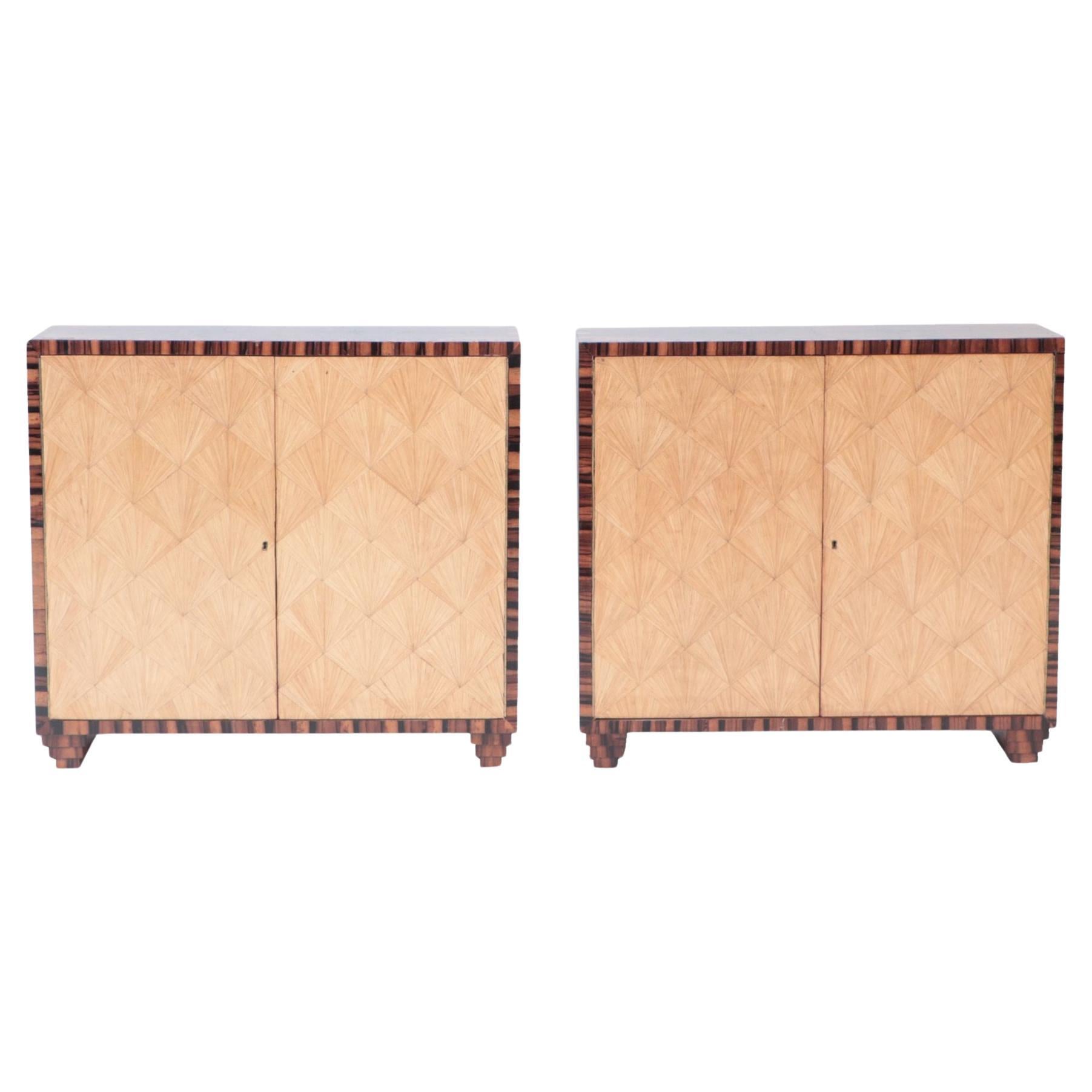 Pair of Burl Walnut and Rosewood Inlaid Cabinets, Contemporary