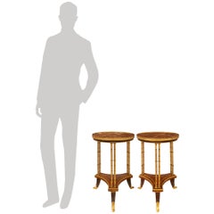 A Pair of Burl Walnut, Mahogany, Ormolu and Breccia marble side tables