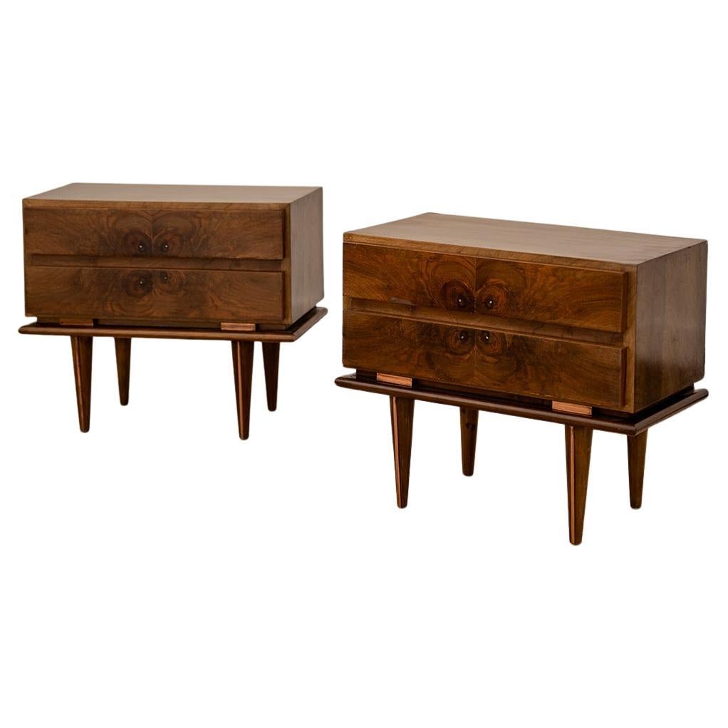 A Pair of Burl Walnut Nightstands
