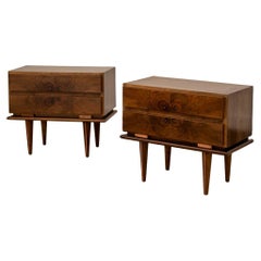 A Pair of Burl Walnut Nightstands