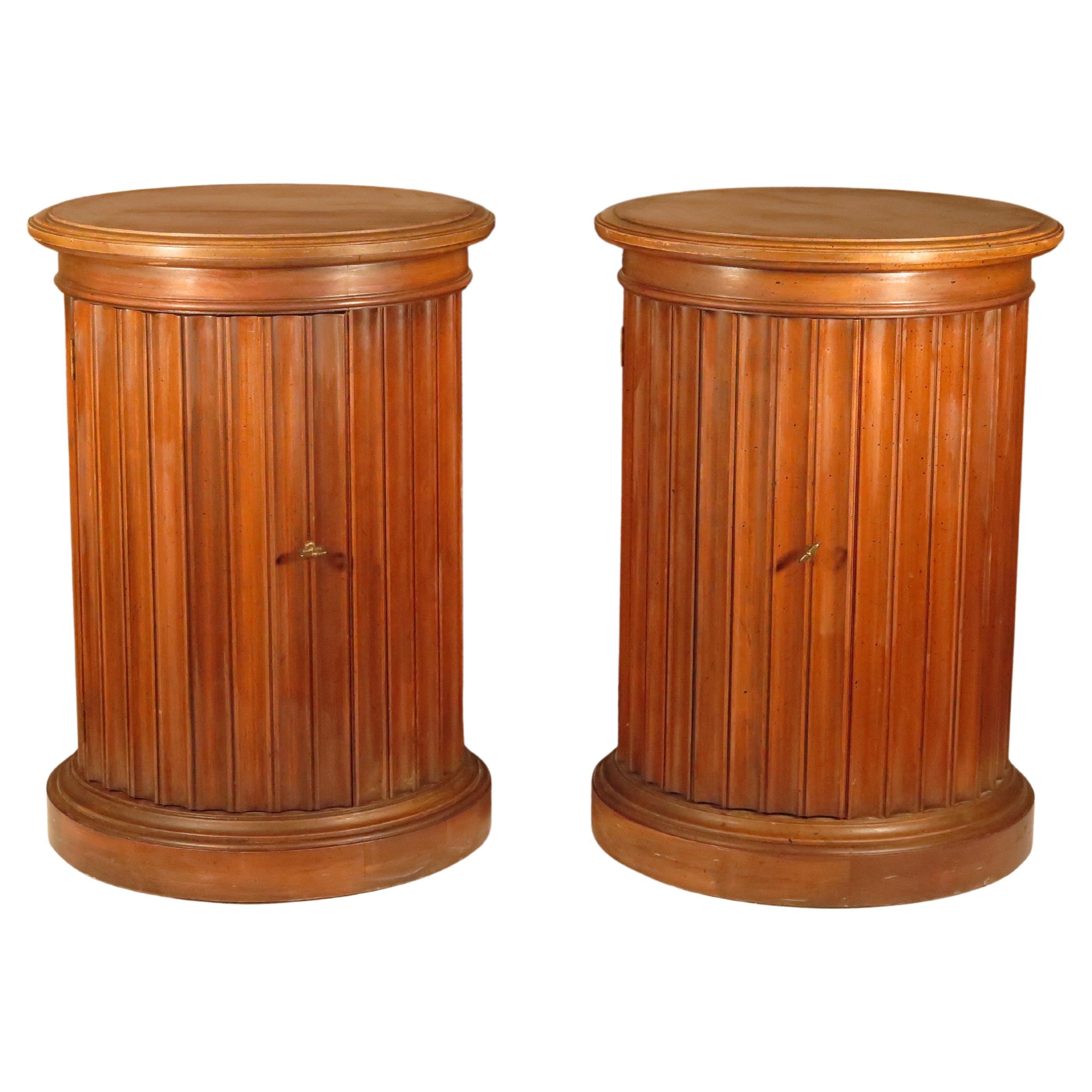 Pair of Burlwood Pedestal Tables with Speckled Finish For Sale