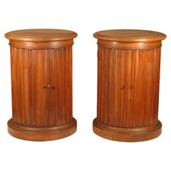 Retro Pair of Burlwood Pedestal Tables with Speckled Finish