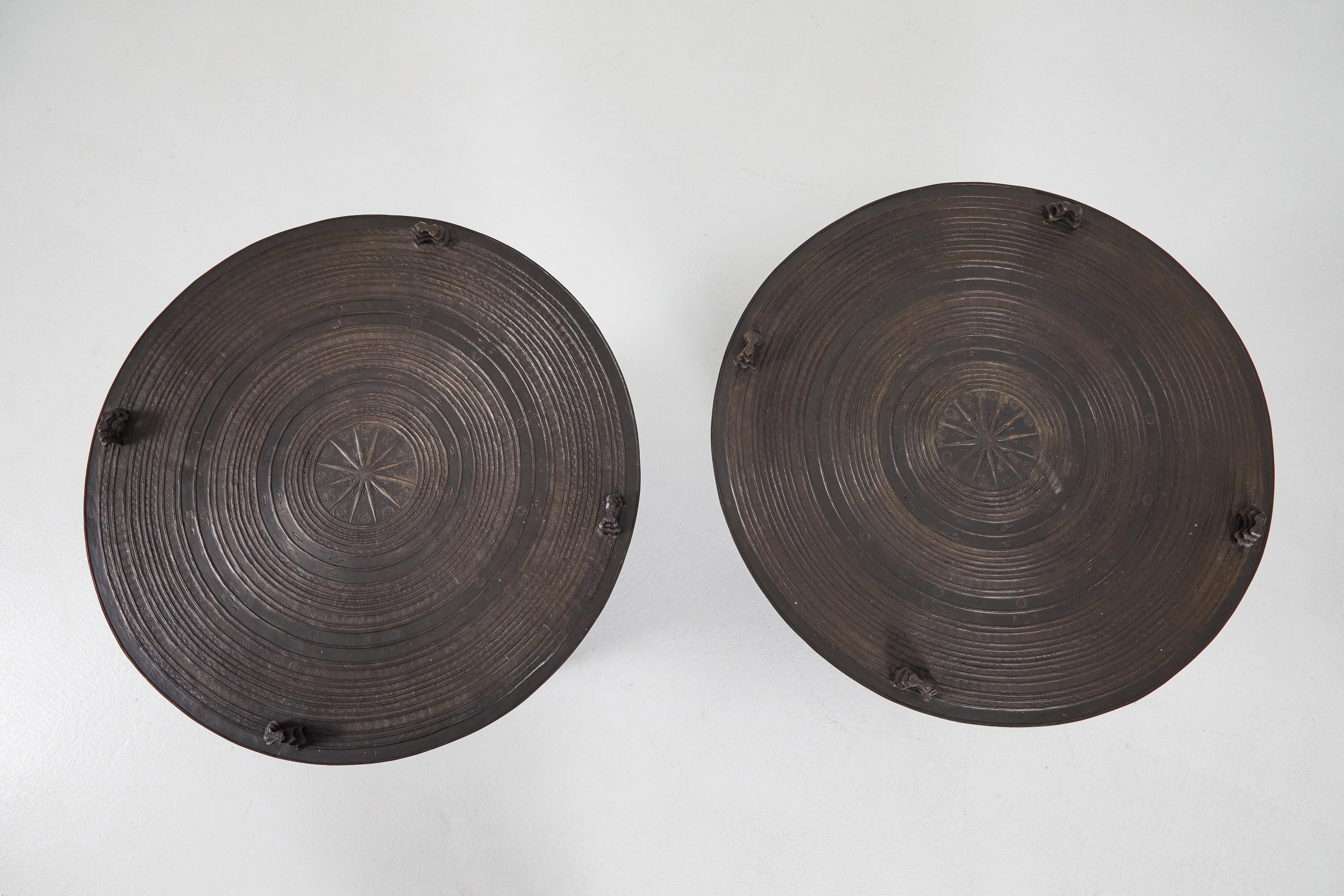 Pair of Burmese Cast Brass Rain Drums 1