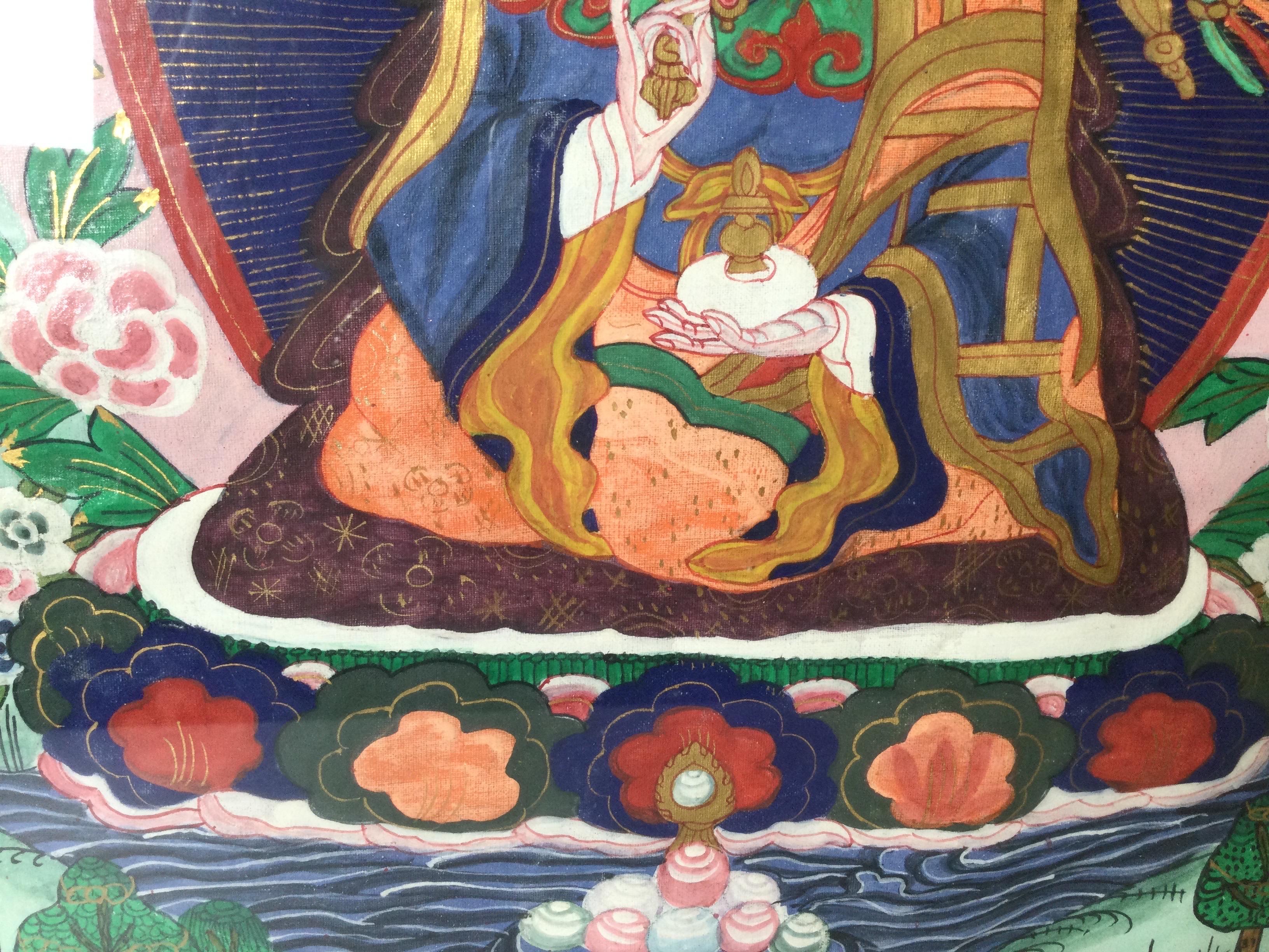 Paire de peintures birmanes encadrées en bois doré du début du XXe siècle en vente 3